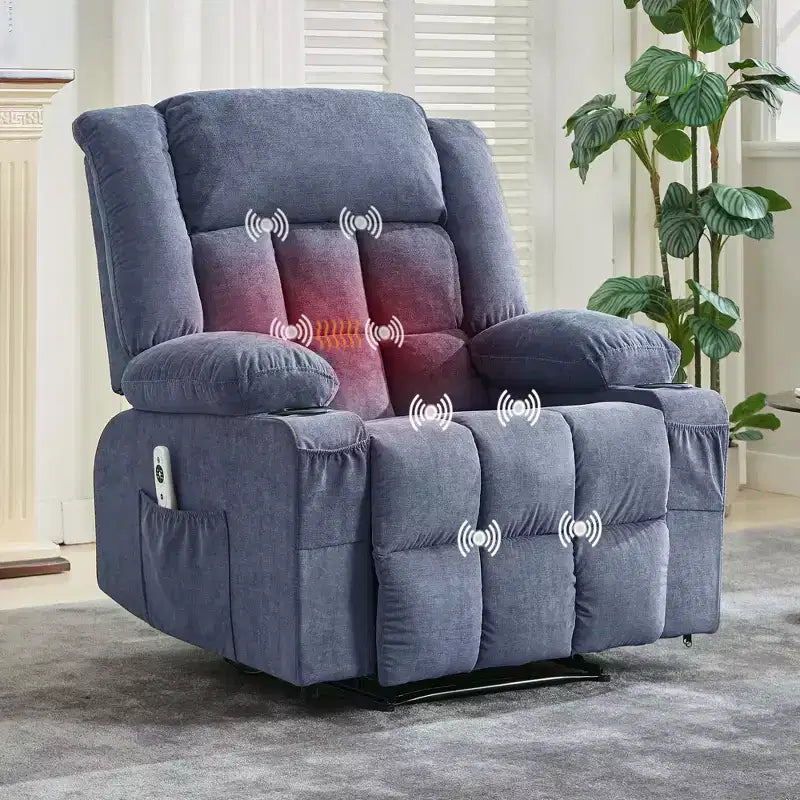 Massage Rocker Recliner Chair with Vibration Massage and Heat, Ergonomic Lounge Chair for Living Room with Side Pocket and Cup Holders