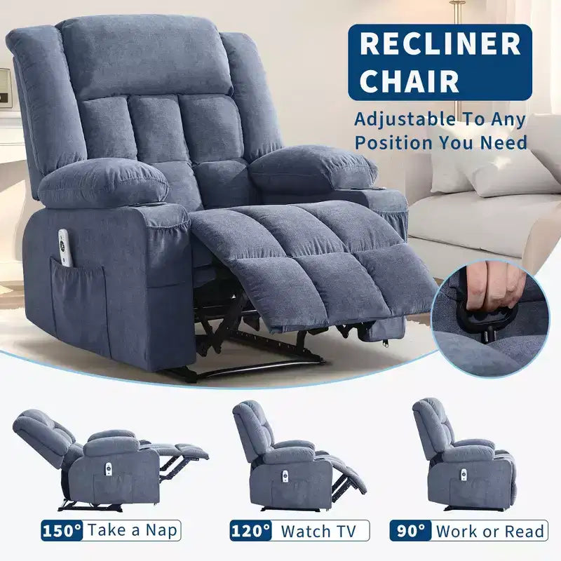Massage Rocker Recliner Chair with Vibration Massage and Heat, Ergonomic Lounge Chair for Living Room with Side Pocket and Cup Holders