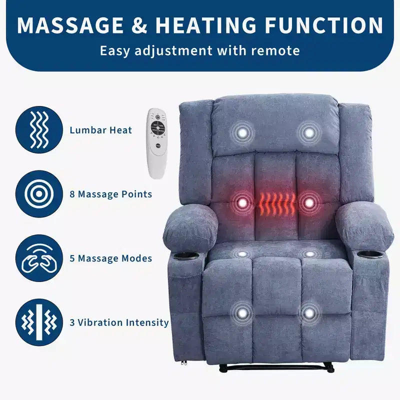 Massage Rocker Recliner Chair with Vibration Massage and Heat, Ergonomic Lounge Chair for Living Room with Side Pocket and Cup Holders