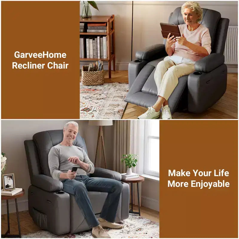 Power Lift Recliner Chair with Heat & Massage  PU Leather Electric Sofa for Elderly, Remote Control
