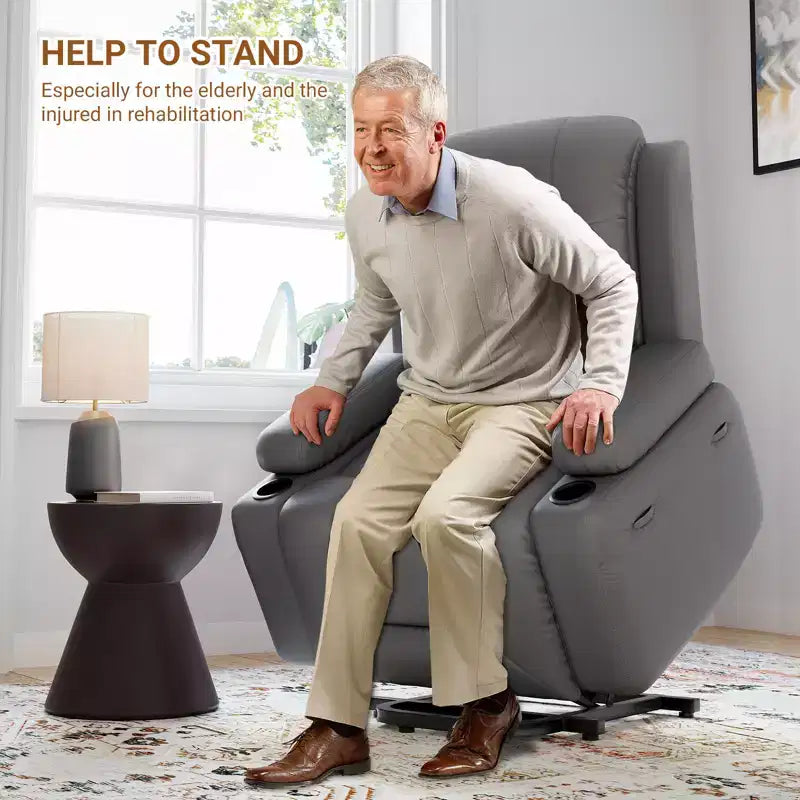 Power Lift Recliner Chair with Heat & Massage  PU Leather Electric Sofa for Elderly, Remote Control