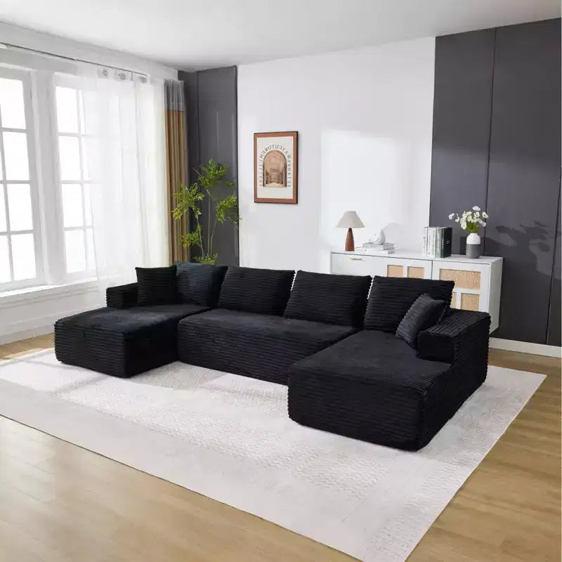 130'' U Shaped Cloud Couch Sectional Modern Modular Couch with 2 Chaise Lounge, 4-Seat Corduroy Deep Seat Sofa with Pillows for Living Room