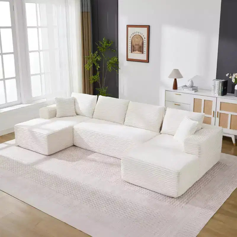130'' U Shaped Cloud Couch Sectional Modern Modular Couch with 2 Chaise Lounge, 4-Seat Corduroy Deep Seat Sofa with Pillows for Living Room