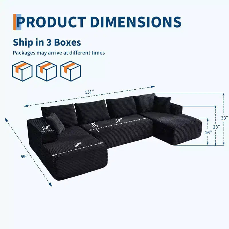 130'' U Shaped Cloud Couch Sectional Modern Modular Couch with 2 Chaise Lounge, 4-Seat Corduroy Deep Seat Sofa with Pillows for Living Room
