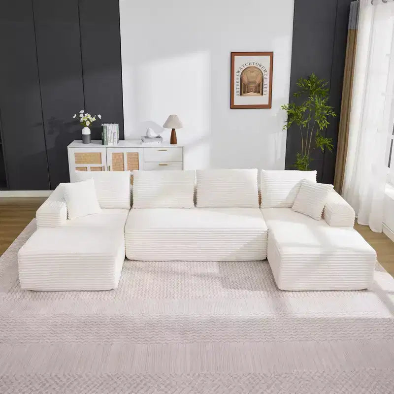 130'' U Shaped Cloud Couch Sectional Modern Modular Couch with 2 Chaise Lounge, 4-Seat Corduroy Deep Seat Sofa with Pillows for Living Room