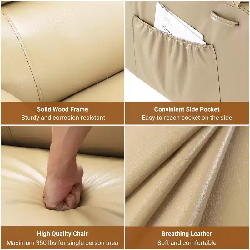 Power Lift Recliner Chair for Seniors  Electric Heated Massage Sofa with Remote, PU Leather, Side Pocket, Beige