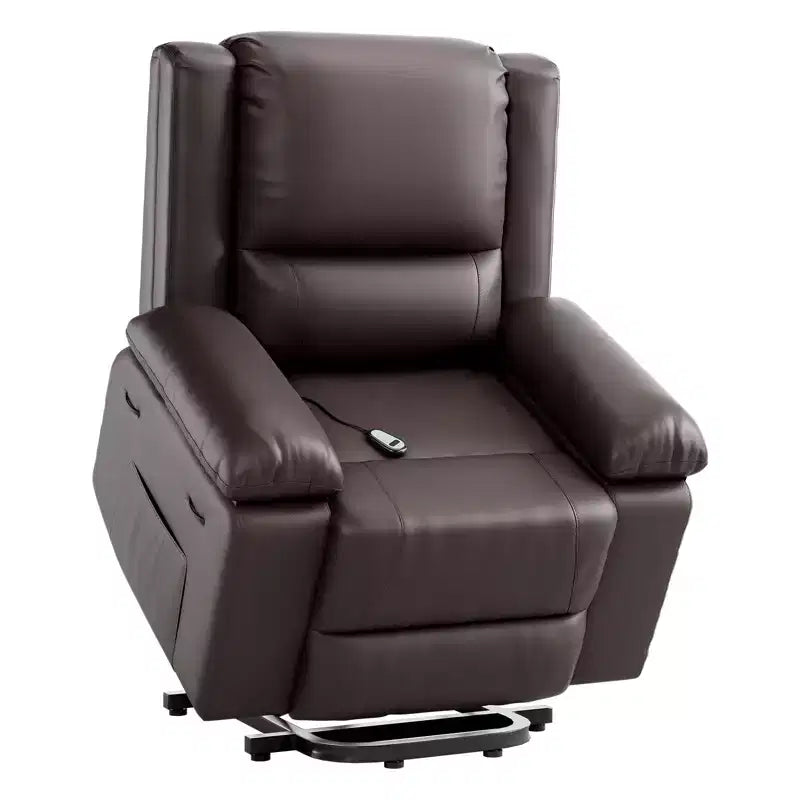 Power Lift Recliner Chair for Seniors  Electric Heated Massage Sofa with Remote, PU Leather, Side Pocket, Beige