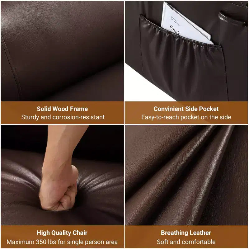 Power Lift Recliner Chair for Seniors  Electric Heated Massage Sofa with Remote, PU Leather, Side Pocket, Beige