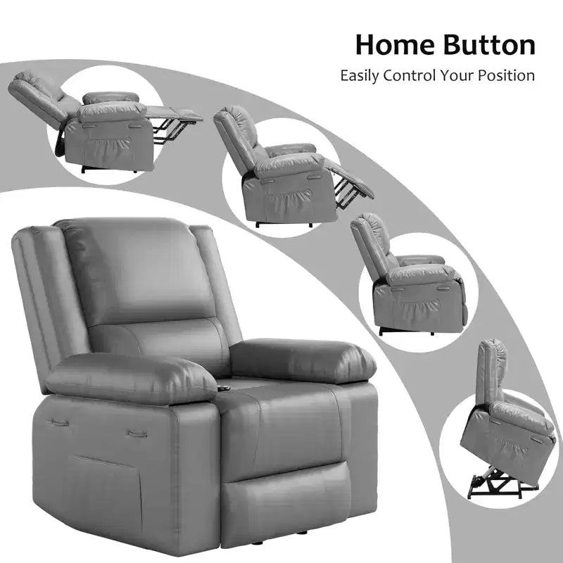 Power Lift Recliner Chair for Seniors  Electric Heated Massage Sofa with Remote, PU Leather, Side Pocket, Beige