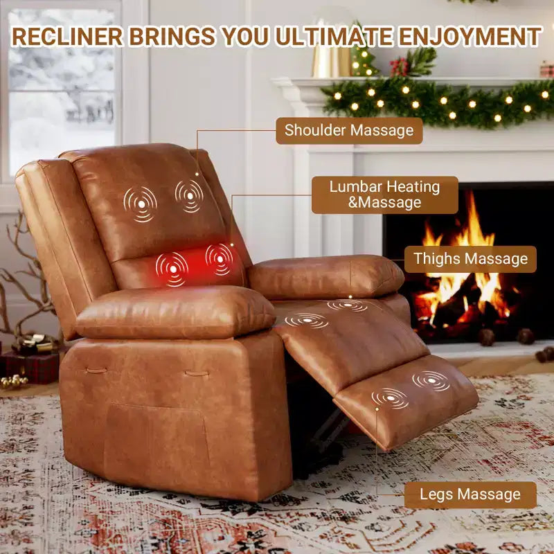 Power Lift Recliner Chair for Seniors  Electric Heated Massage Sofa with Remote, PU Leather, Side Pocket, Beige
