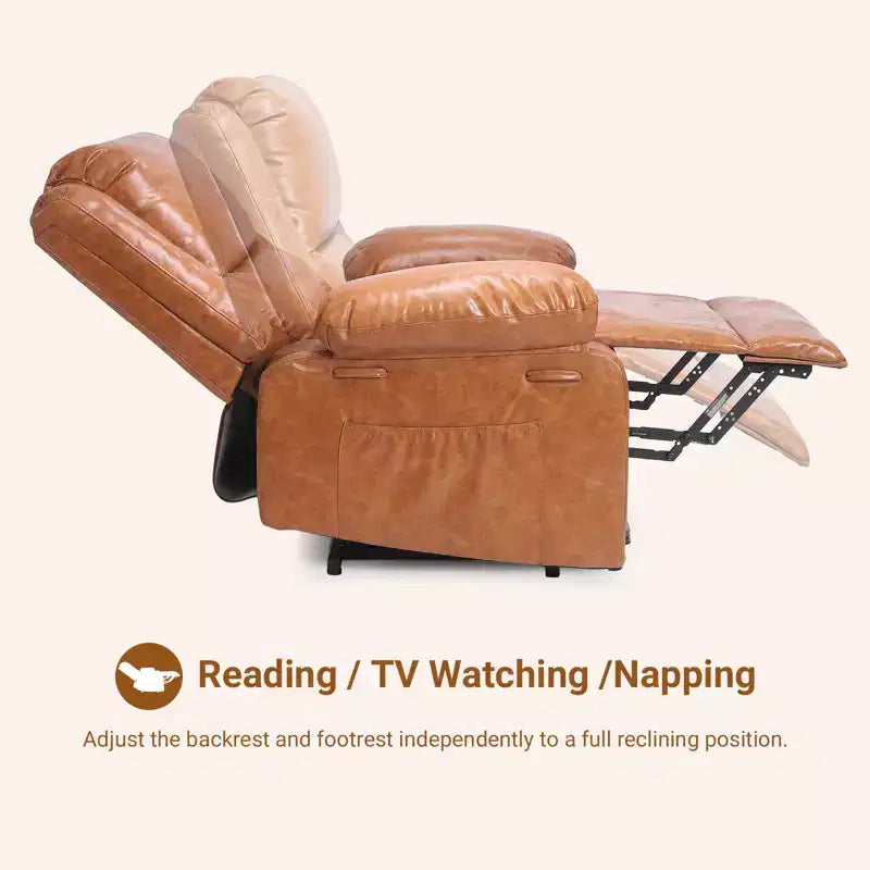 Power Lift Recliner Chair for Seniors  Electric Heated Massage Sofa with Remote, PU Leather, Side Pocket, Beige