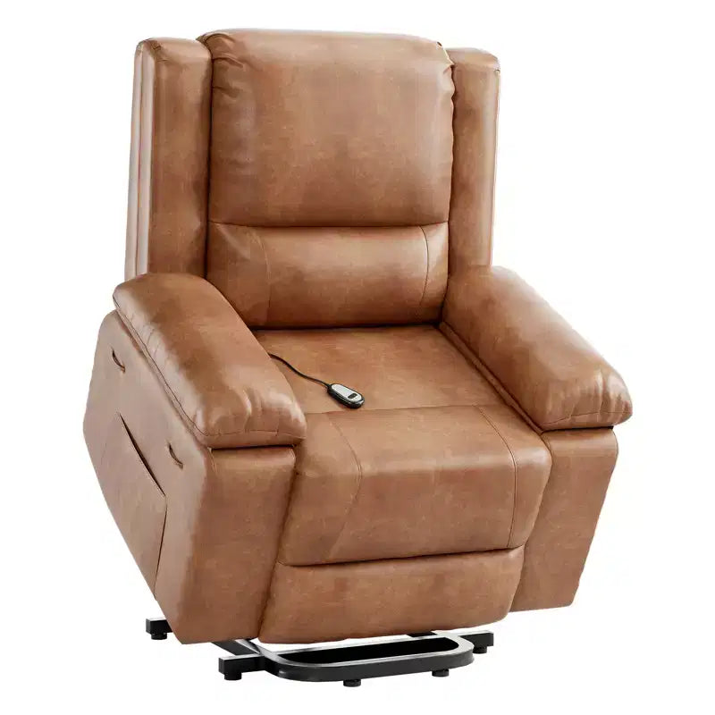Sillón reclinable eléctrico para personas mayores, sofá de masaje eléctrico con calefacción con mando a distancia, cuero sintético, bolsillo lateral, color beige
