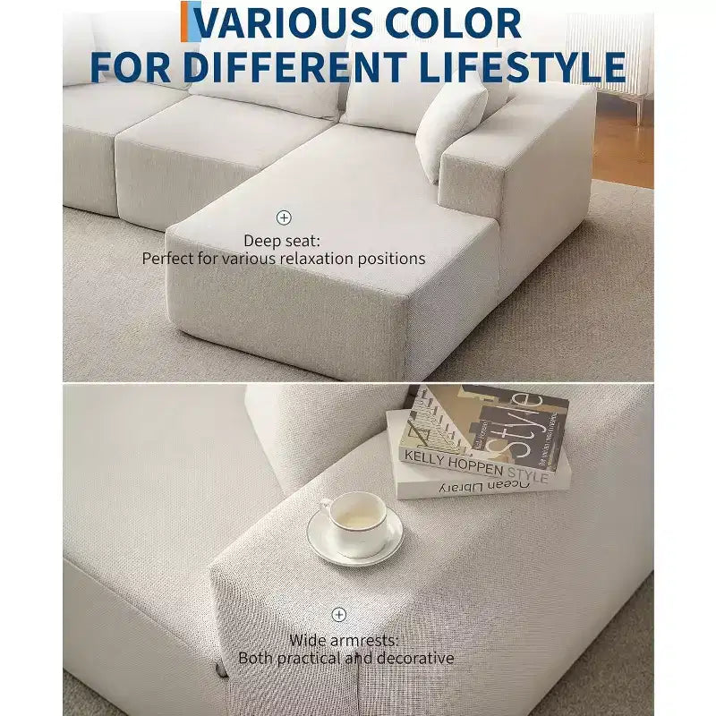 108 Modular Cloud Sectional Sofa with L-Shape Chaise - Deep Seat Modern Sofa for Living Room