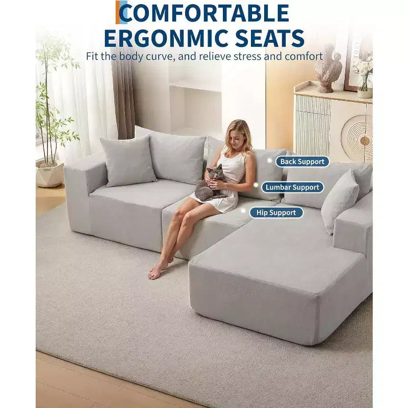 108 Modular Cloud Sectional Sofa with L-Shape Chaise - Deep Seat Modern Sofa for Living Room