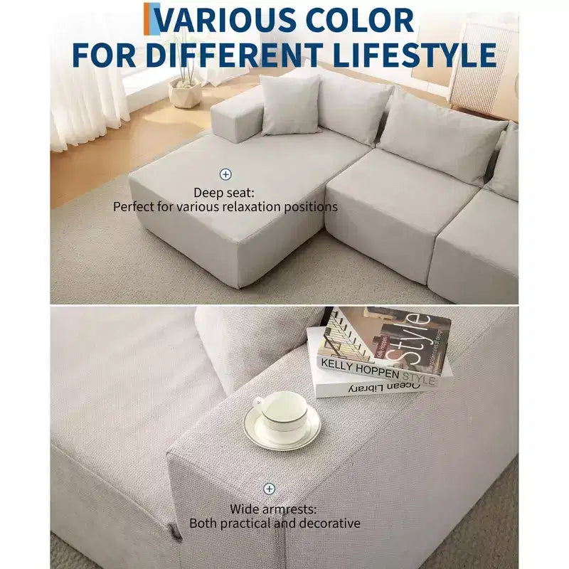 108 Modular Cloud Sectional Sofa with L-Shape Chaise - Deep Seat Modern Sofa for Living Room