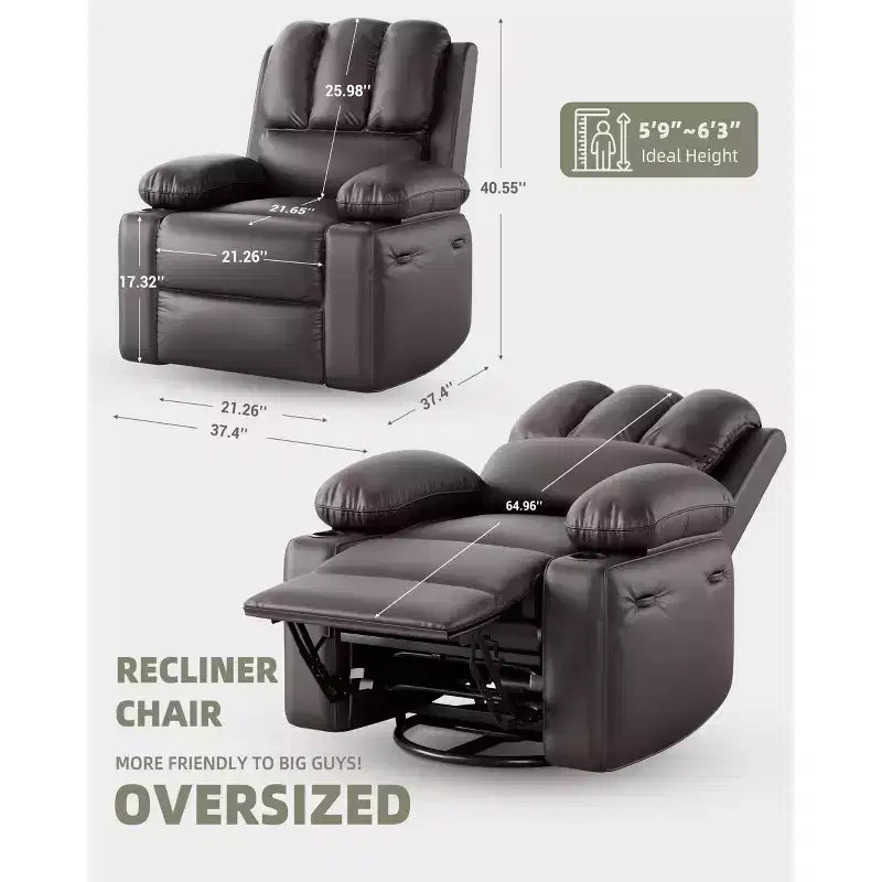 Recliner Chair,Rocking Chair with Massage and Heat,360 Swivel Living room Chairs for Adults,Rocker Manual Recliner with Cup Holder for Living Room