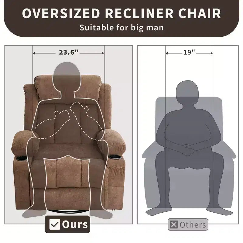 COZONY Rocker Recliner Chair with Heat & Massage - 360 Swivel, Oversized Single Sofa Seat with 3 Positions, USB Ports, Cup Holders, Side Pockets