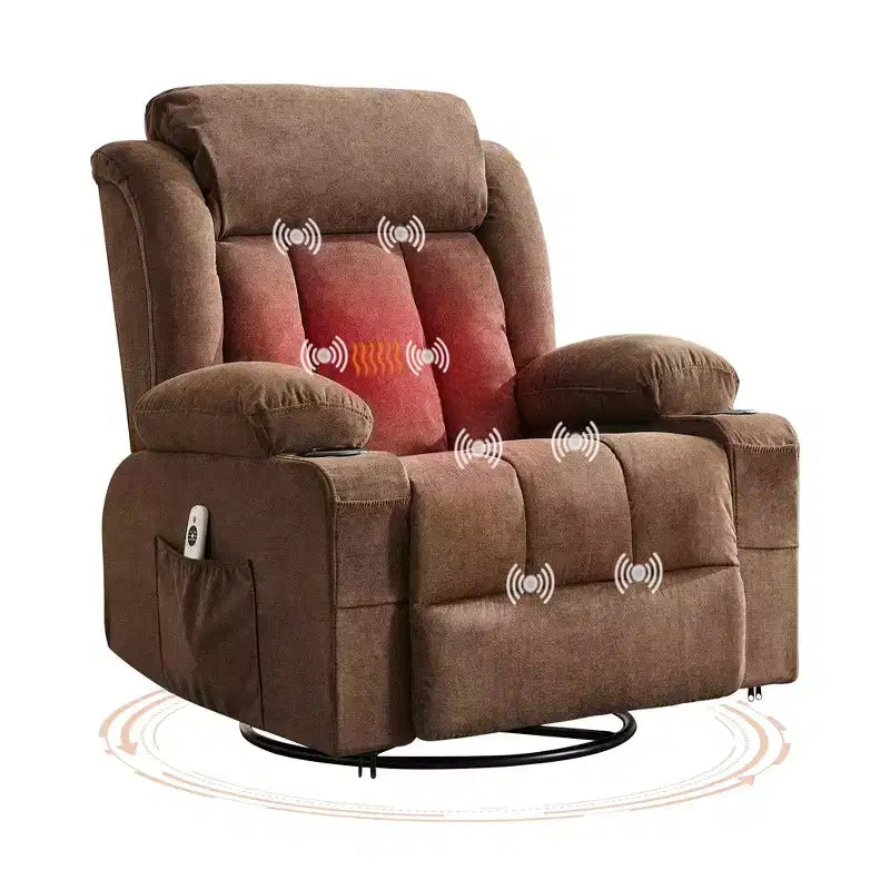 COZONY Rocker Recliner Chair with Heat & Massage - 360 Swivel, Oversized Single Sofa Seat with 3 Positions, USB Ports, Cup Holders, Side Pockets