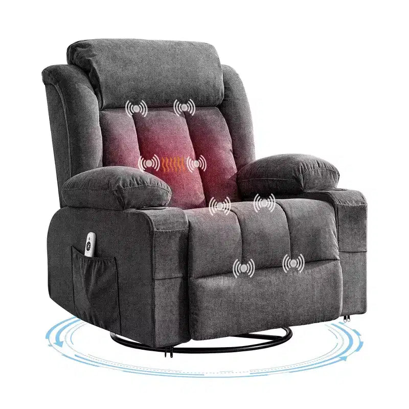 COZONY Rocker Recliner Chair with Heat & Massage - 360 Swivel, Oversized Single Sofa Seat with 3 Positions, USB Ports, Cup Holders, Side Pockets