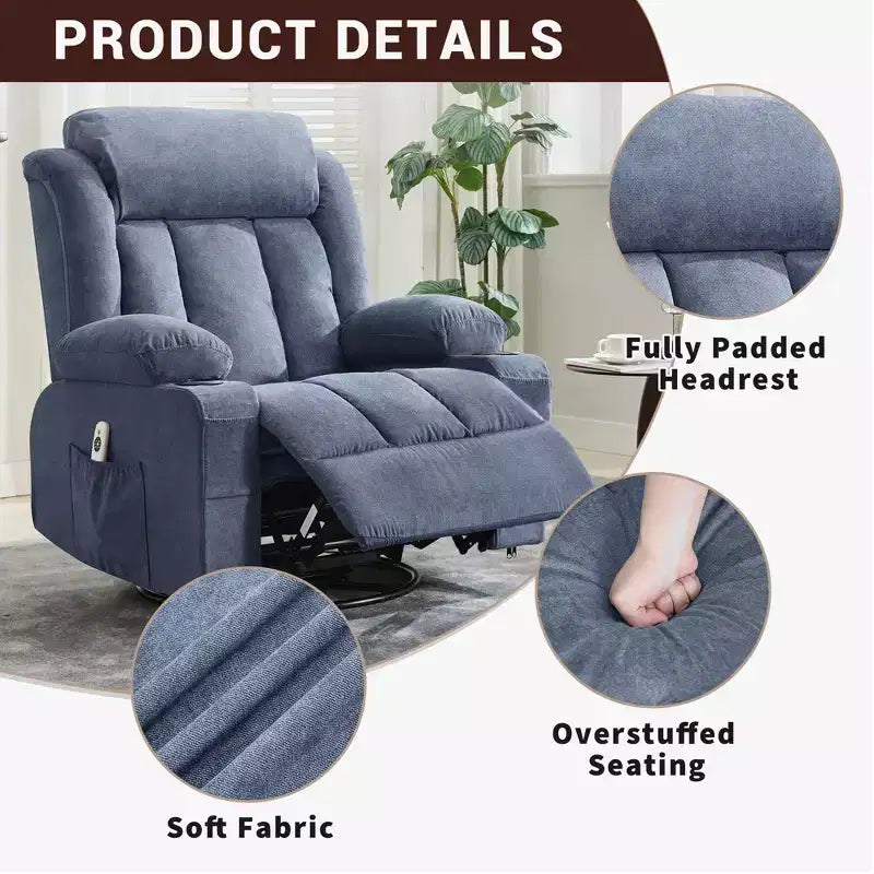 COZONY Rocker Recliner Chair with Heat & Massage - 360 Swivel, Oversized Single Sofa Seat with 3 Positions, USB Ports, Cup Holders, Side Pockets