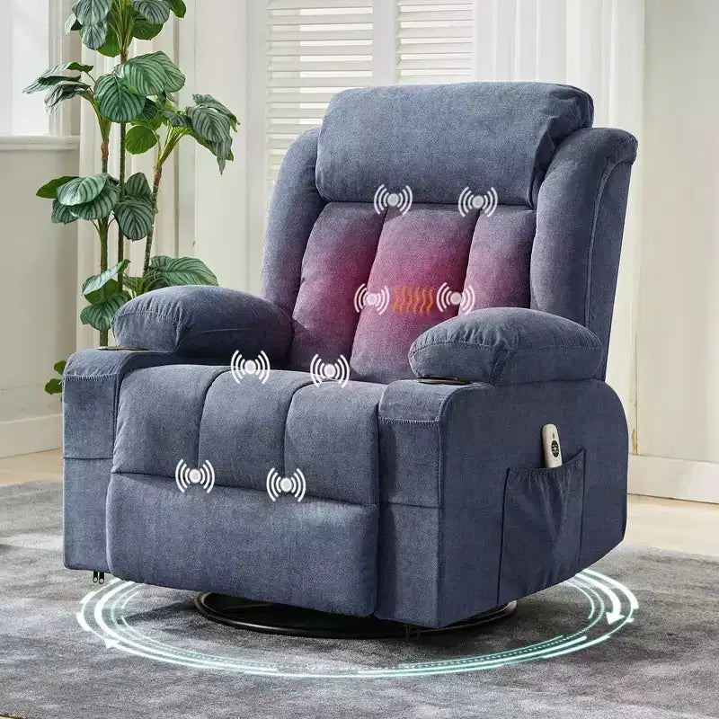 COZONY Rocker Recliner Chair with Heat & Massage - 360 Swivel, Oversized Single Sofa Seat with 3 Positions, USB Ports, Cup Holders, Side Pockets
