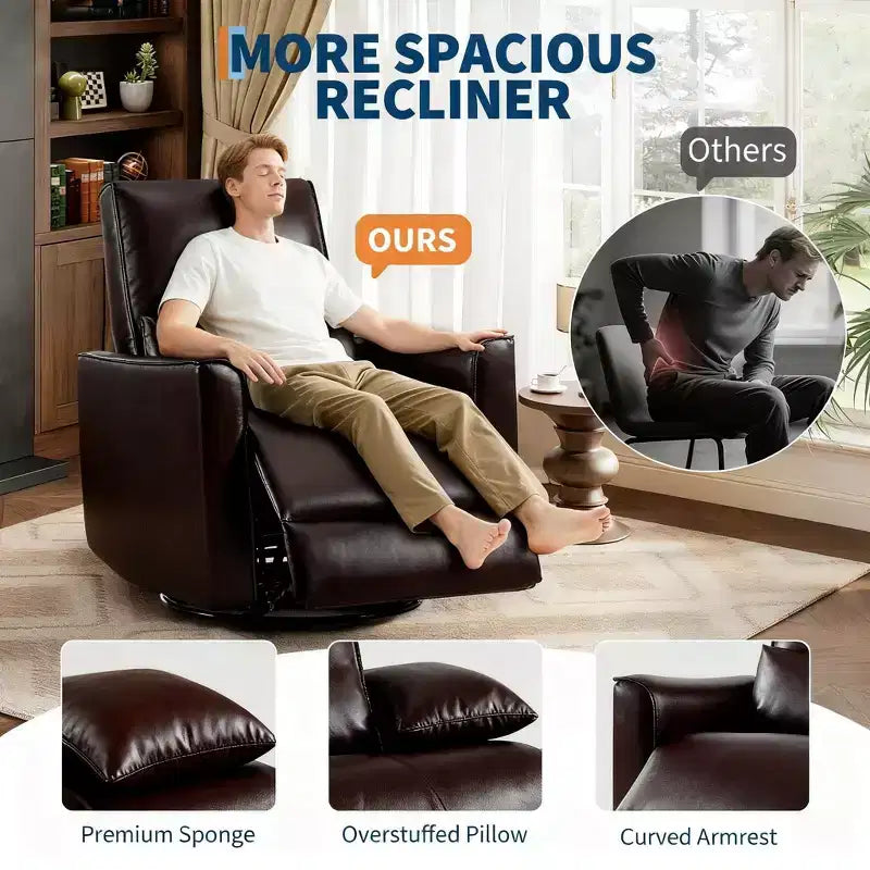 Recliner Chair,360 Swivel Rocker Glider Nursery Chair with Padded Armrest and Deep Seat, PU Leather Upholstered Reclining Sofa Chair for Living Room