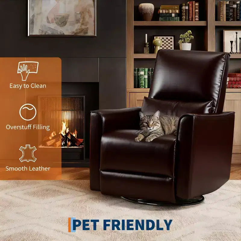Recliner Chair,360 Swivel Rocker Glider Nursery Chair with Padded Armrest and Deep Seat, PU Leather Upholstered Reclining Sofa Chair for Living Room