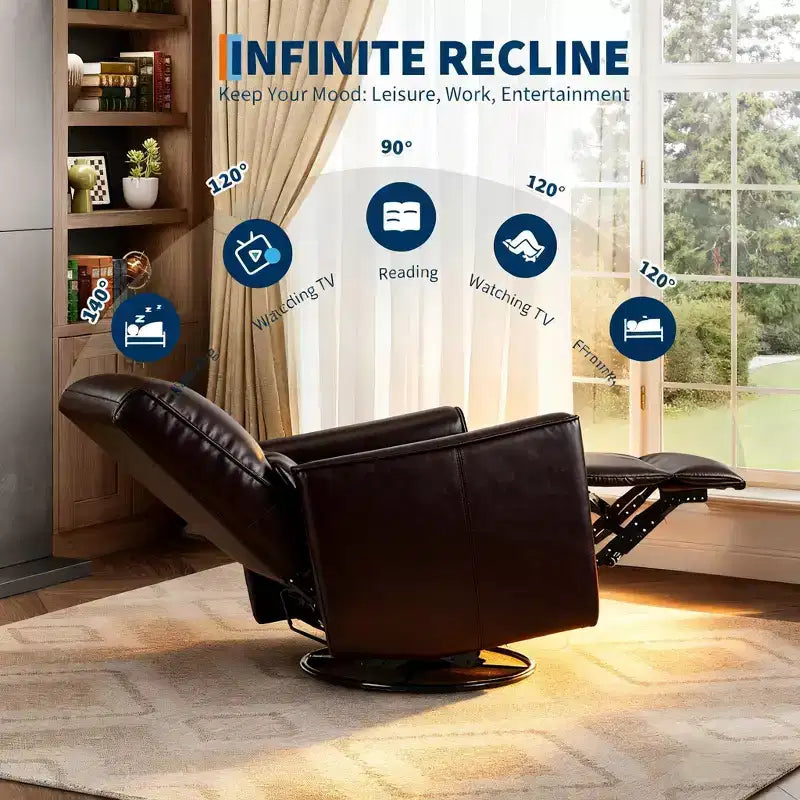 Recliner Chair,360 Swivel Rocker Glider Nursery Chair with Padded Armrest and Deep Seat, PU Leather Upholstered Reclining Sofa Chair for Living Room