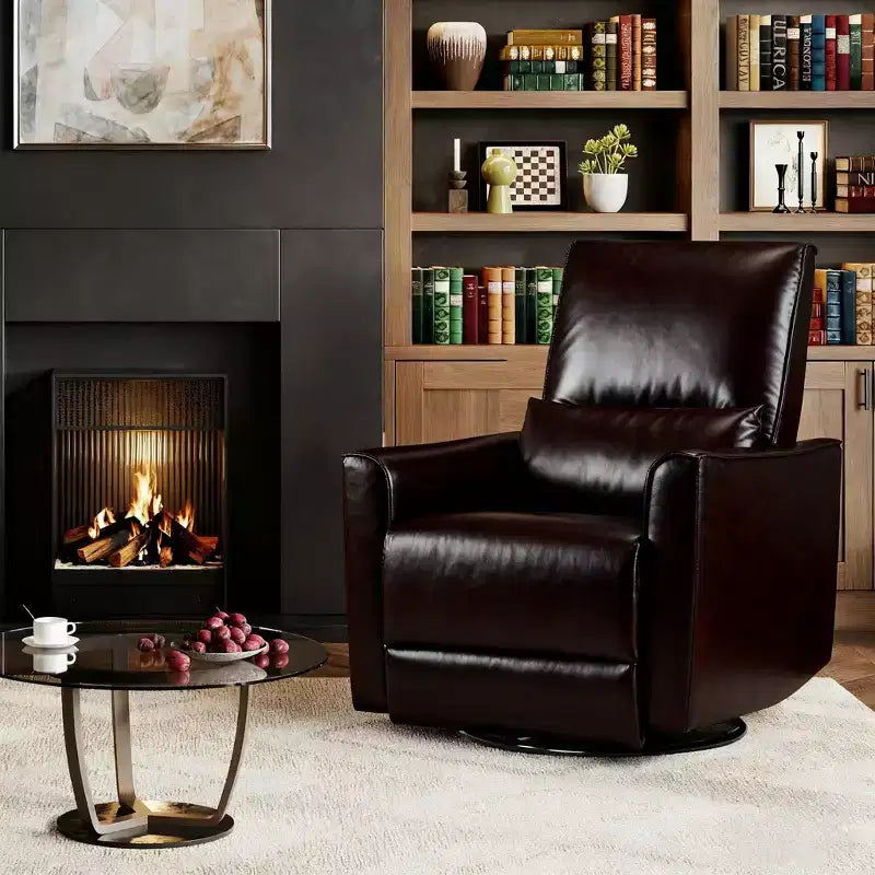 Recliner Chair,360 Swivel Rocker Glider Nursery Chair with Padded Armrest and Deep Seat, PU Leather Upholstered Reclining Sofa Chair for Living Room
