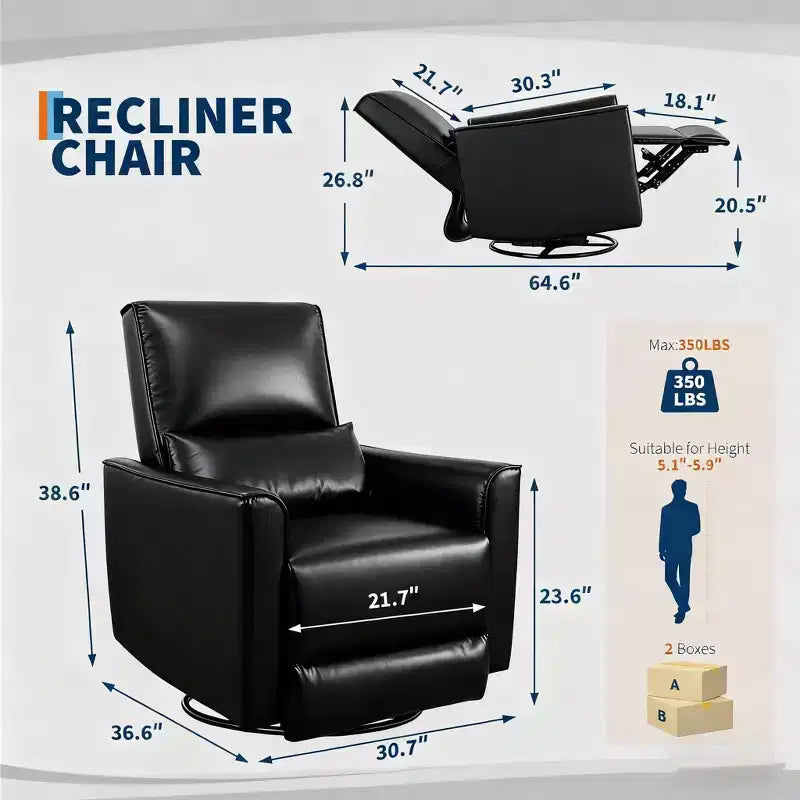 Recliner Chair,360 Swivel Rocker Glider Nursery Chair with Padded Armrest and Deep Seat, PU Leather Upholstered Reclining Sofa Chair for Living Room