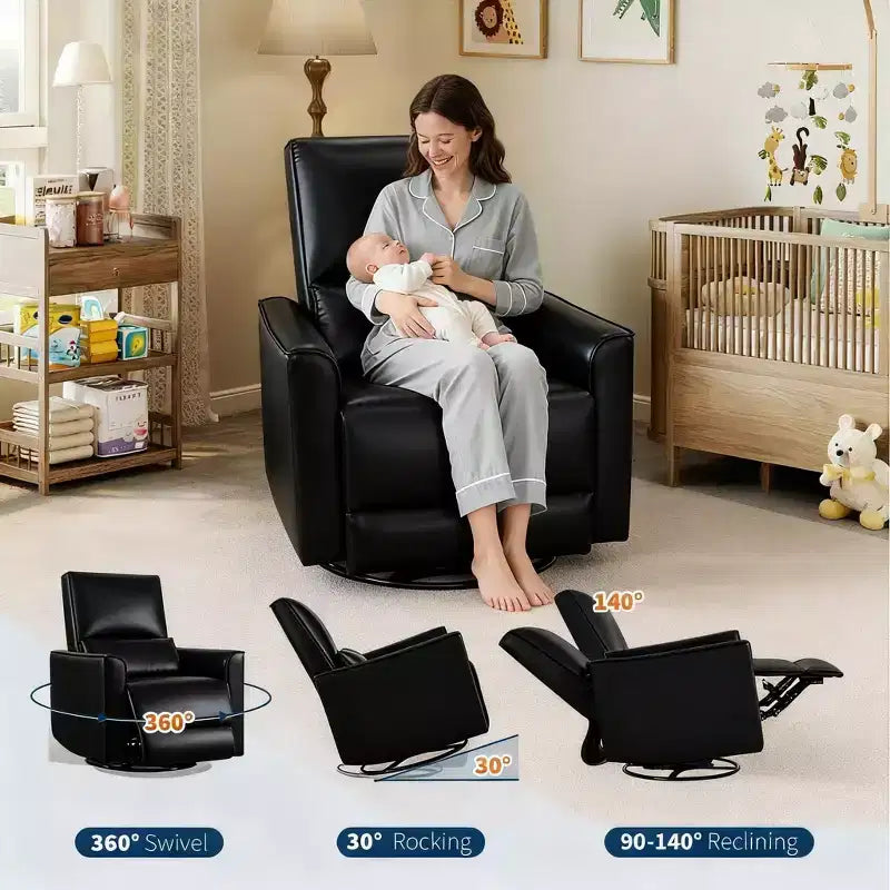Recliner Chair,360 Swivel Rocker Glider Nursery Chair with Padded Armrest and Deep Seat, PU Leather Upholstered Reclining Sofa Chair for Living Room
