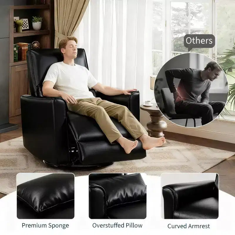 Recliner Chair,360 Swivel Rocker Glider Nursery Chair with Padded Armrest and Deep Seat, PU Leather Upholstered Reclining Sofa Chair for Living Room