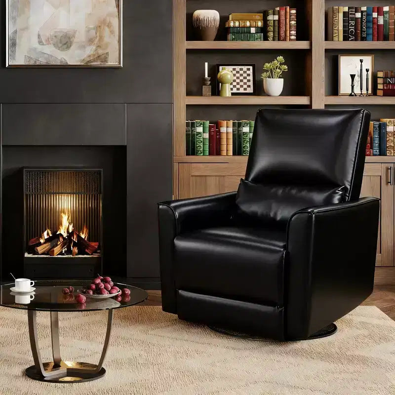 Recliner Chair,360 Swivel Rocker Glider Nursery Chair with Padded Armrest and Deep Seat, PU Leather Upholstered Reclining Sofa Chair for Living Room