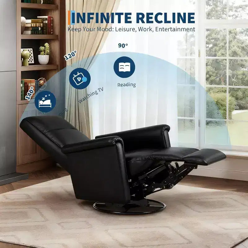 Recliner Chair,360 Swivel Rocker Glider Nursery Chair with Padded Armrest and Deep Seat, PU Leather Upholstered Reclining Sofa Chair for Living Room