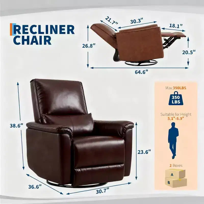 Recliner Chair,360 Swivel Rocker Glider Nursery Chair with Padded Armrest and Deep Seat, PU Leather Upholstered Reclining Sofa Chair for Living Room
