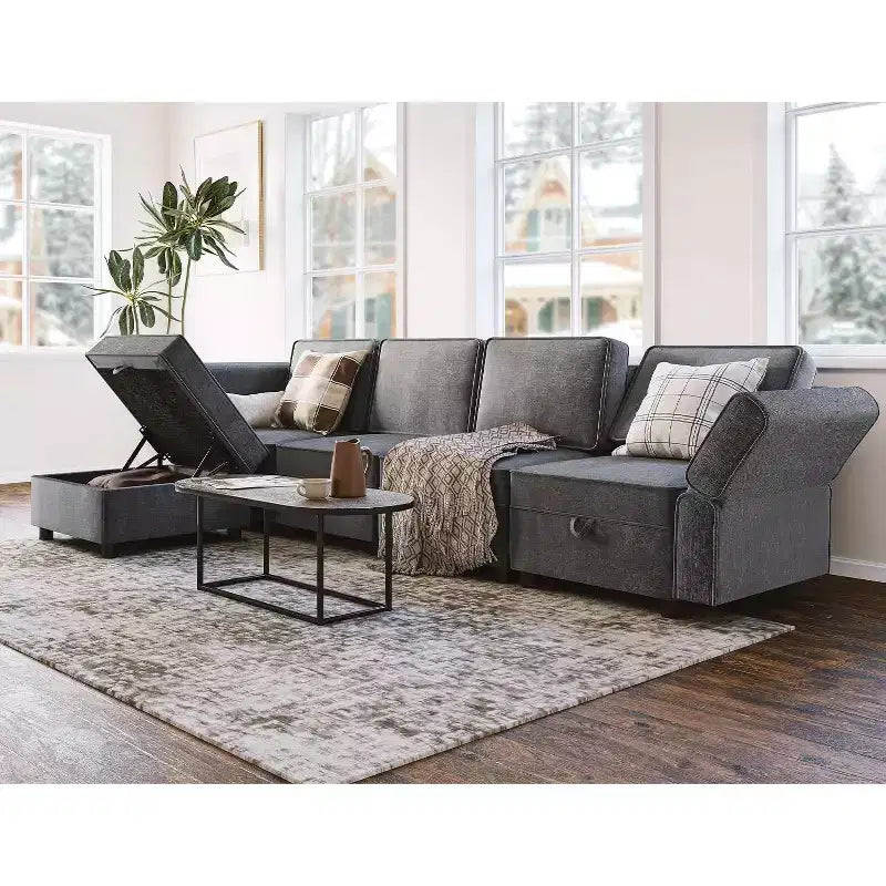 COZONY Modular Sectional, U/L-Shaped Reversible Sofa Bed w/ Storage Seat, Grey
