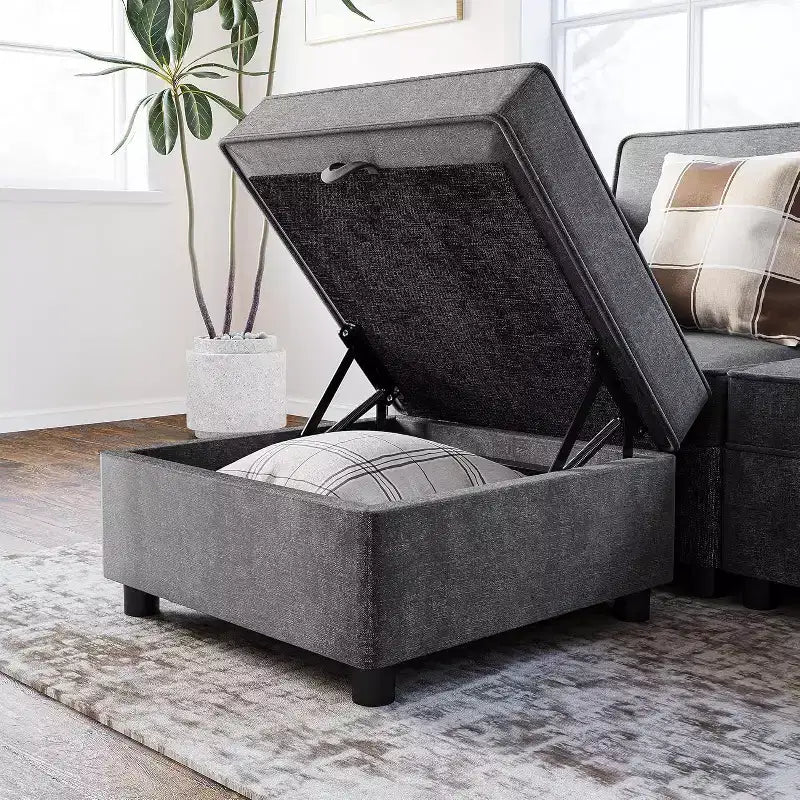 COZONY Modular Sectional, U/L-Shaped Reversible Sofa Bed w/ Storage Seat, Grey