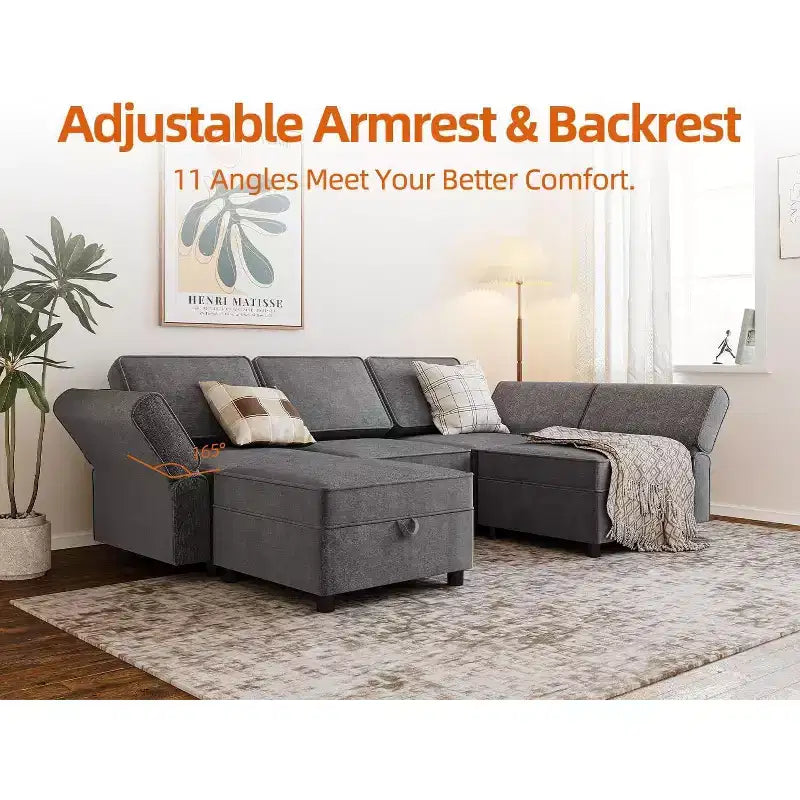 COZONY Modular Sectional, U/L-Shaped Reversible Sofa Bed w/ Storage Seat, Grey