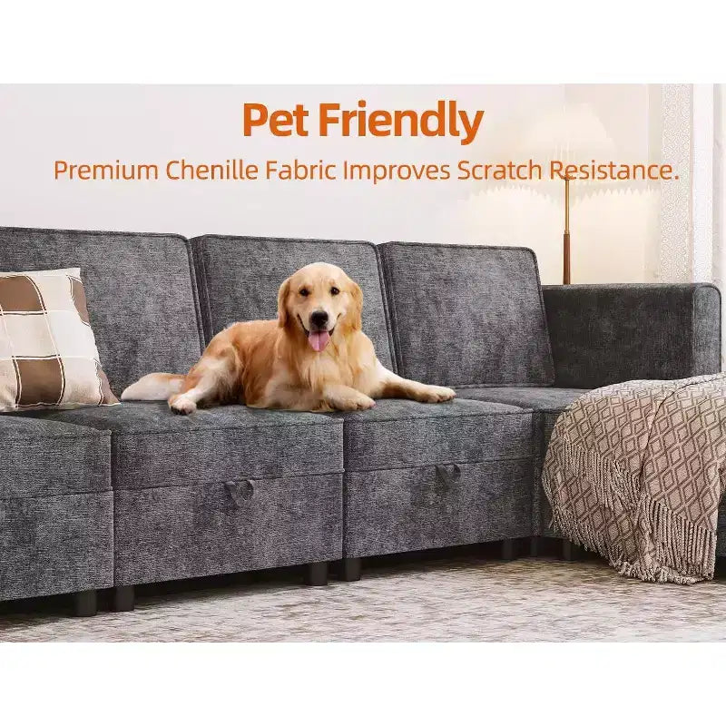 COZONY Modular Sectional, U/L-Shaped Reversible Sofa Bed w/ Storage Seat, Grey