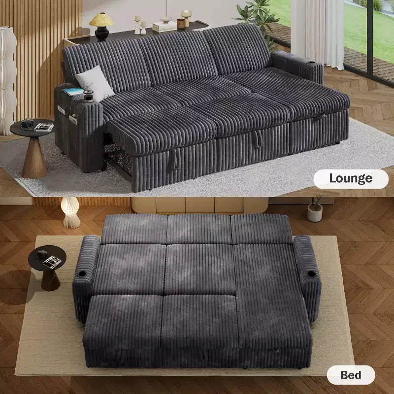 Dyonery Modular Sectional Sleeper Sofa with Pull Out Couch Bed Convertible Couch with Storage Chaise & Side Pocket,for Living Room Apartment