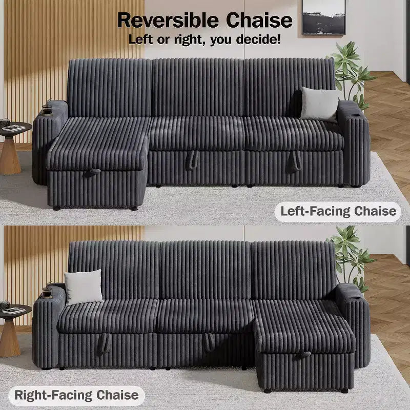 Dyonery Modular Sectional Sleeper Sofa with Pull Out Couch Bed Convertible Couch with Storage Chaise & Side Pocket,for Living Room Apartment