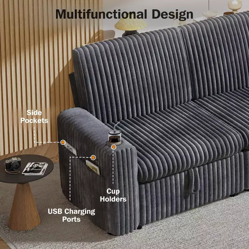 Dyonery Modular Sectional Sleeper Sofa with Pull Out Couch Bed Convertible Couch with Storage Chaise & Side Pocket,for Living Room Apartment