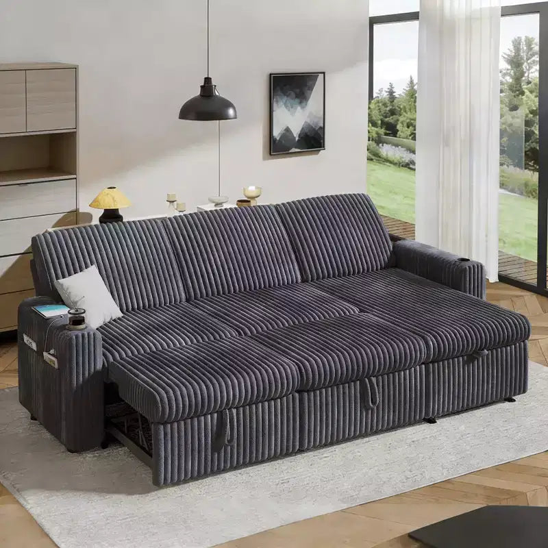 Dyonery Sofá Seccional Modular con Cama Extraíble, Sofá Convertible con Chaise Longue de Almacenamiento y Bolsillo Lateral, para Sala de Estar Apartamento