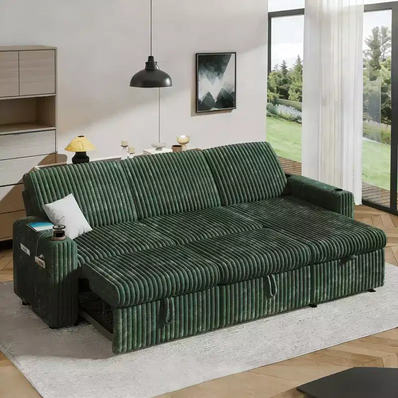 Dyonery Sofá Seccional Modular con Cama Extraíble, Sofá Convertible con Chaise Longue de Almacenamiento y Bolsillo Lateral, para Sala de Estar Apartamento