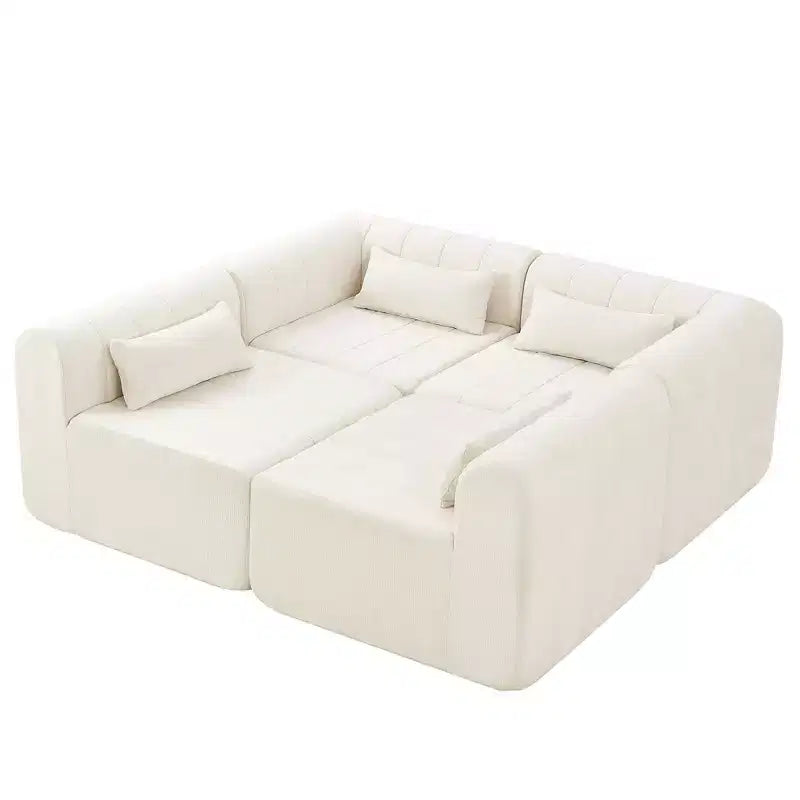 MAYEERTY 145.5-Inch Modular Sectional Sofa Beige Polyester Upholstery, 4-Piece Compressed Sponge Couch for Living Room