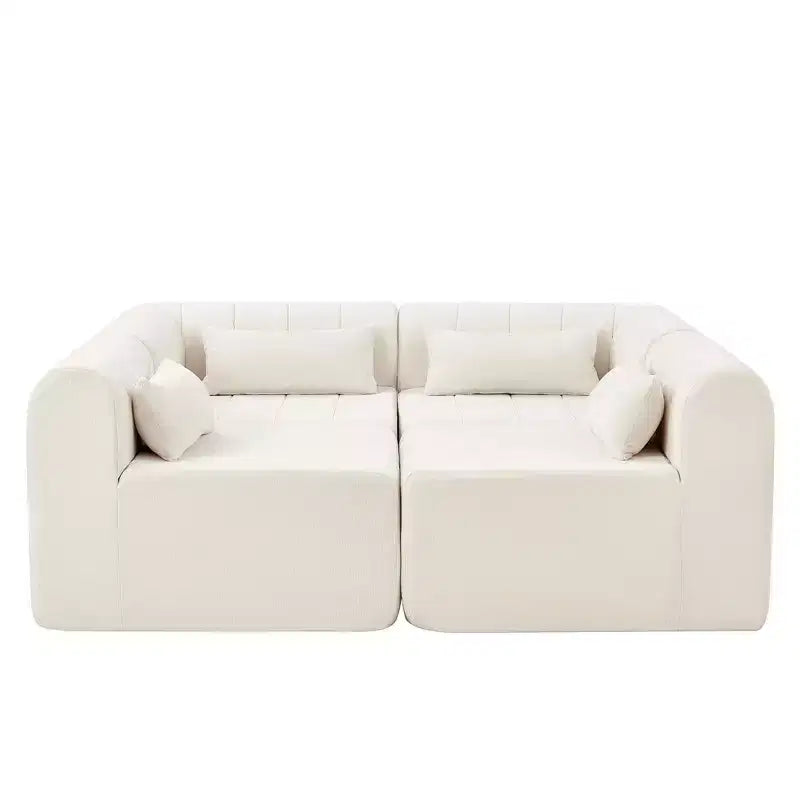 MAYEERTY 145.5-Inch Modular Sectional Sofa Beige Polyester Upholstery, 4-Piece Compressed Sponge Couch for Living Room