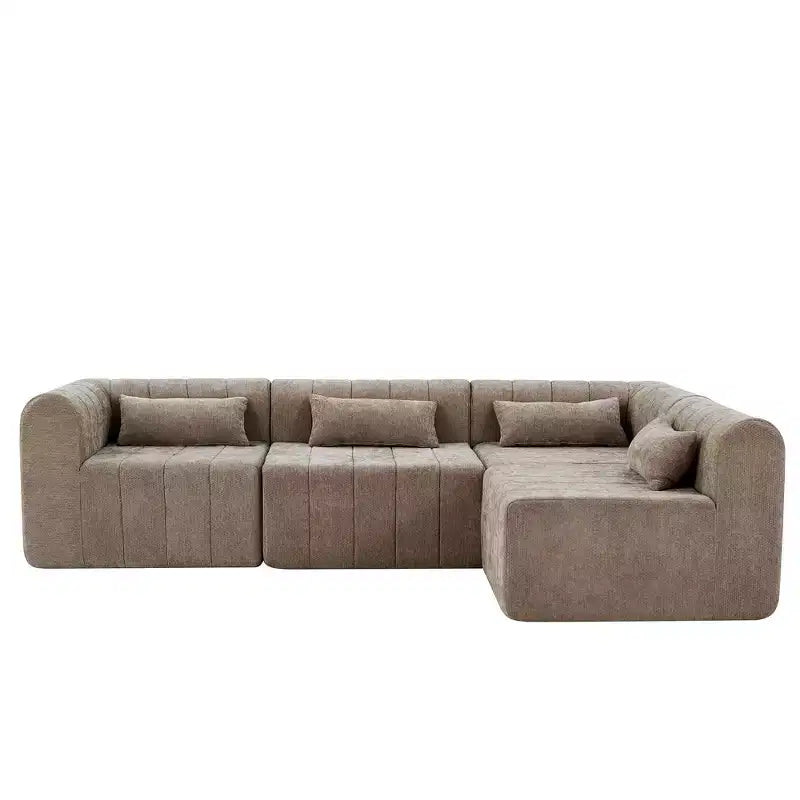 MAYEERTY 145.5-Inch Modular Sectional Sofa Beige Polyester Upholstery, 4-Piece Compressed Sponge Couch for Living Room