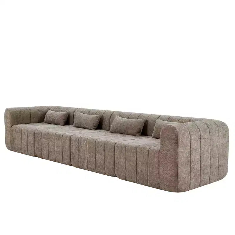 MAYEERTY 145.5-Inch Modular Sectional Sofa Beige Polyester Upholstery, 4-Piece Compressed Sponge Couch for Living Room