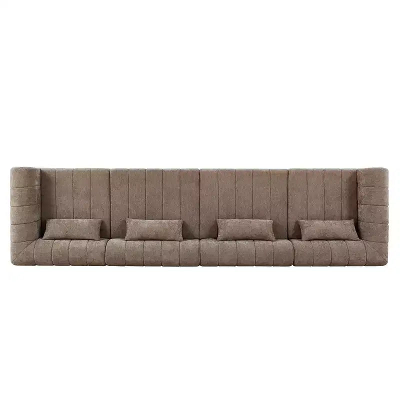 MAYEERTY 145.5-Inch Modular Sectional Sofa Beige Polyester Upholstery, 4-Piece Compressed Sponge Couch for Living Room