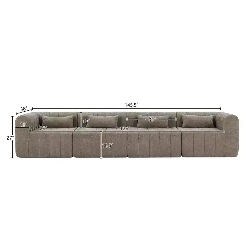 MAYEERTY 145.5-Inch Modular Sectional Sofa Beige Polyester Upholstery, 4-Piece Compressed Sponge Couch for Living Room